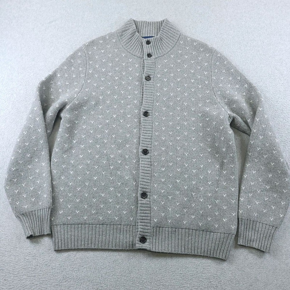 Brooks Brothers Cardigan Men Large Gray Merino Wool Italian Yarn Pattern Sweater